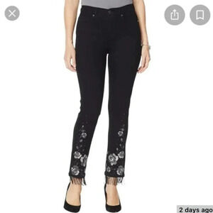 DG2 pants classic black embroidered fringe‎ hem pants size 6 Cowgir lDressy NEW
